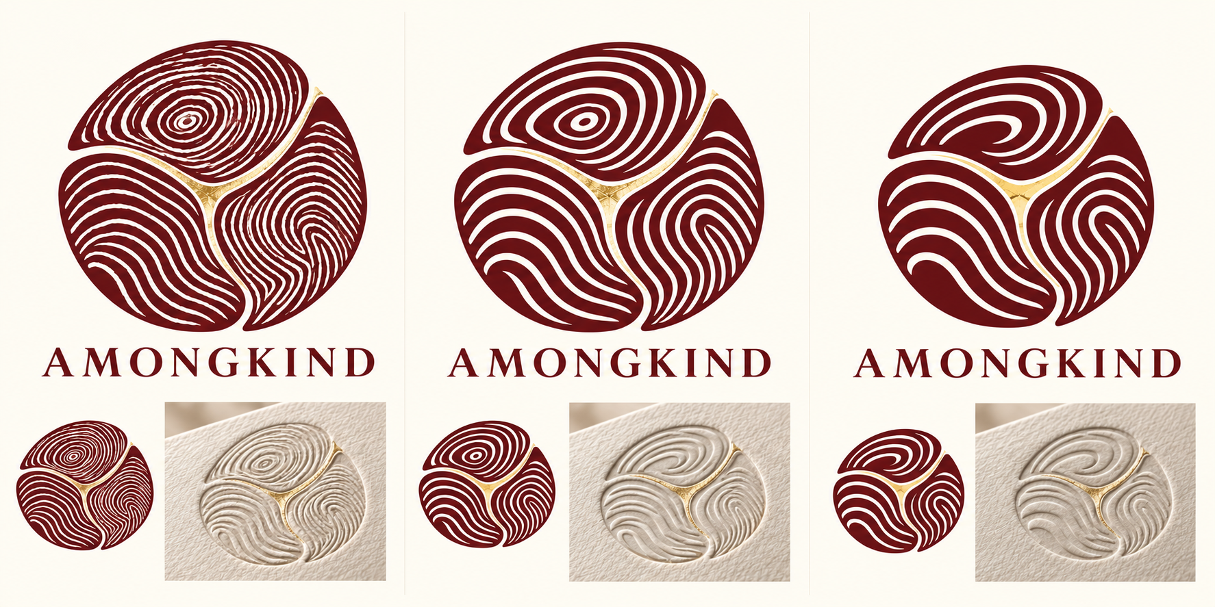 AMONGKIND fingerprint identity, from detailed emblem to simplified symbol
