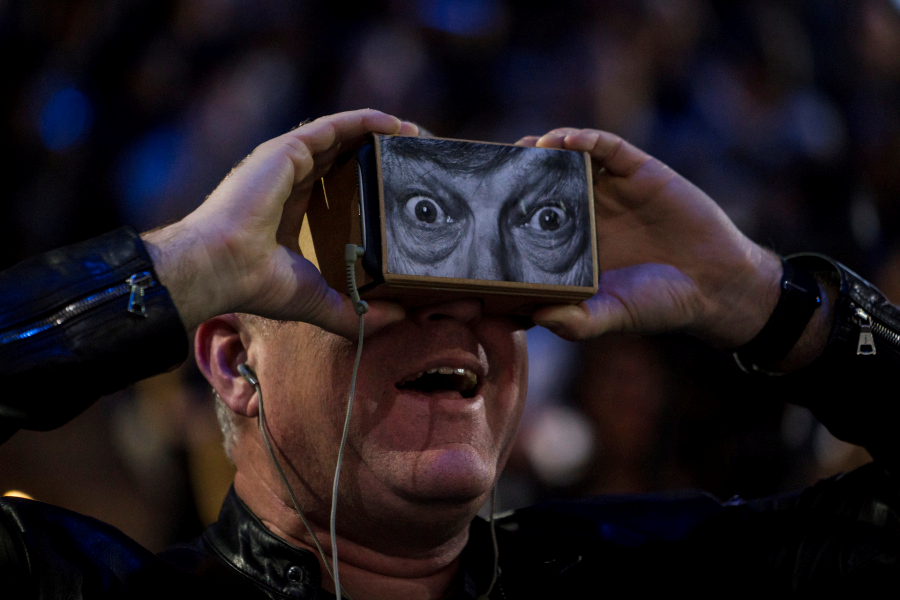 A VR viewer in a research reference photograph credited to Marla Aufmuth / TED